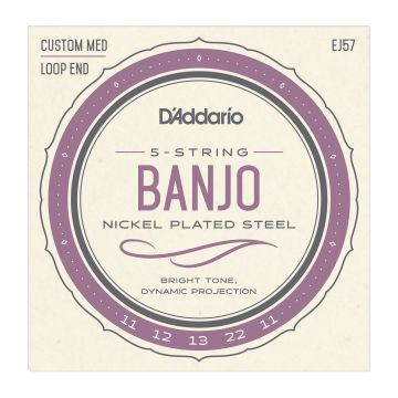 Preview van D'Addario EJ57 5-String Banjo, Nickel, Custom Medium, 11-22