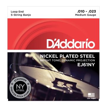 Preview van D'Addario EJ61NY 5-String Banjo, Nickel, Medium, 10-23