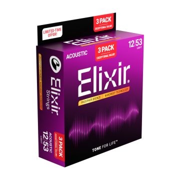 Preview van Elixir 16569 - 3 pack Nanoweb Phosphor Bronze Light 16052