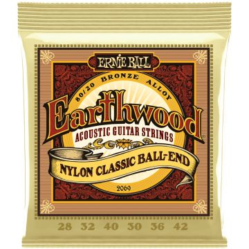 Preview van Ernie Ball 2069 Earthwood Folk Nylon, Clear &amp; Gold Ball End, 80/20 Bronze