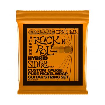 Preview van Ernie Ball 2252 Hybrid Slinky Classic Rock n Roll Pure Nickel Wrap Electric Guitar Strings - .009 - .046