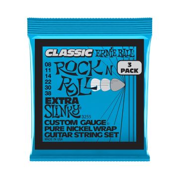 Preview van Ernie Ball 3255 Extra Slinky Classic Rock n Roll Pure Nickel Wrap Electric Guitar Strings - 8-38 Gauge 3-Pack