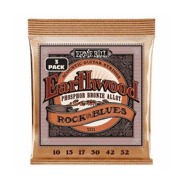 Preview van Ernie Ball 3551 ROCK AND BLUES W/PLAIN G EARTHWOOD PHOSPHOR BRONZE ACOUSTIC GUITAR STRINGS 10-52 GAUGE - 3 PACK