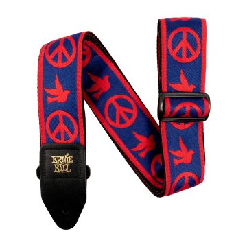 Preview van Ernie Ball 4698 CLASSIC JACQUARD GUITAR STRAP/BASS STRAP - RED & BLUE PEACE LOVE DOVE