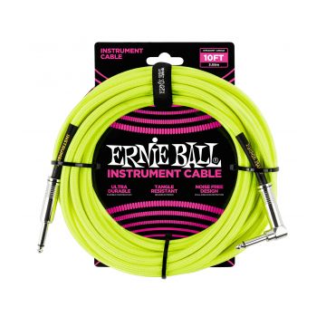 Preview van Ernie Ball 6080 10&#039; Braided Straight / Angle Instrument Cable Neon - Yellow
