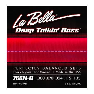 Preview van La Bella 760N-B-XL Low B Black Nylon Tape Wound Extra Long